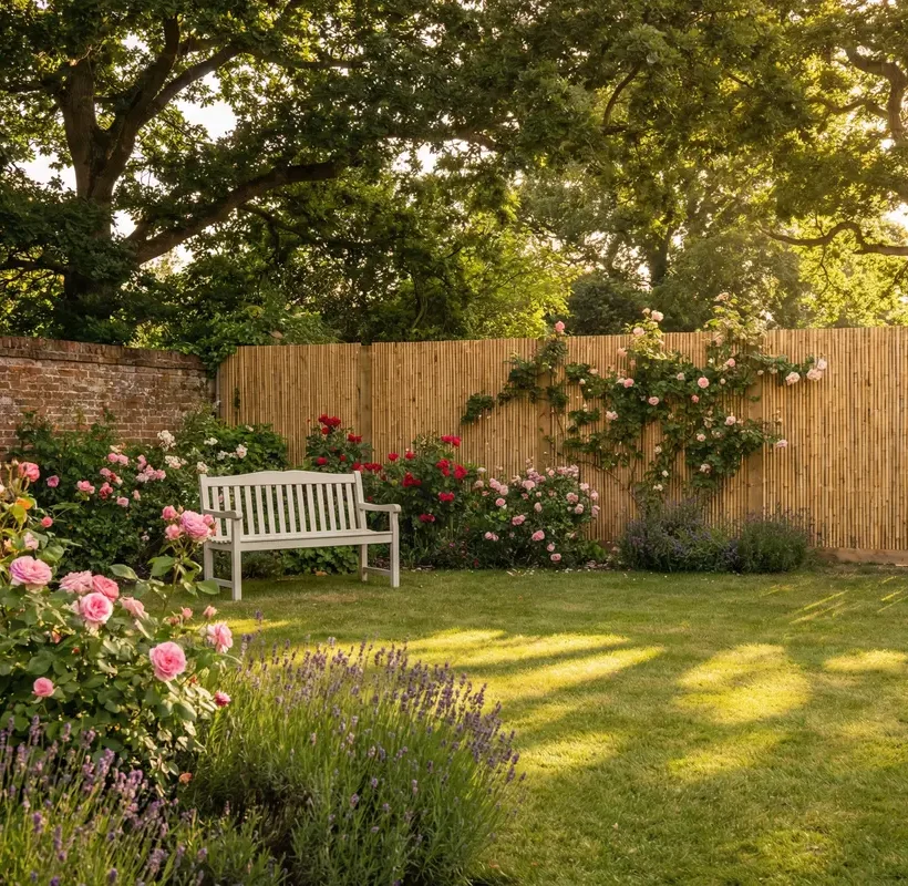 English Country Garden with Bamboo Fence 1200x800