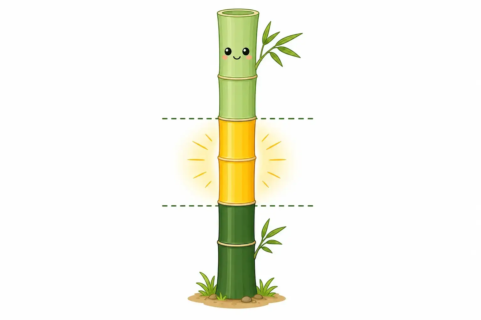 Moso bamboo culm harvesting zones diagram — middle section selected for bamboo panels
