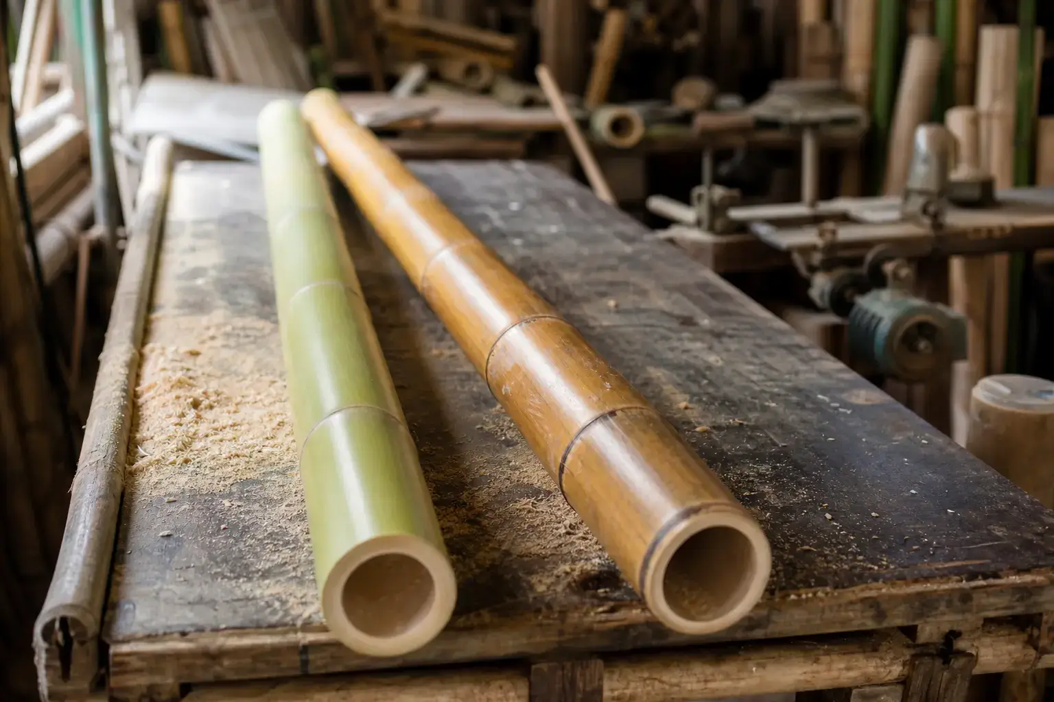 Young vs mature Moso bamboo culm comparison — 2-year and 5-year bamboo for panel production